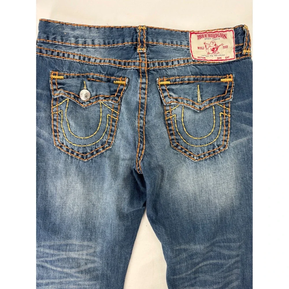 True‎ Religion Ricky Jeans Mens 36 Blue Distressed Relaxed Straight Big Stitch